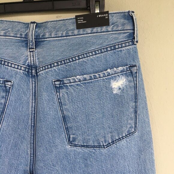 J Brand Wynne Jeans Women 30 High Waist Crop Straight Leg Distressed Raw Hem - Picture 9 of 13